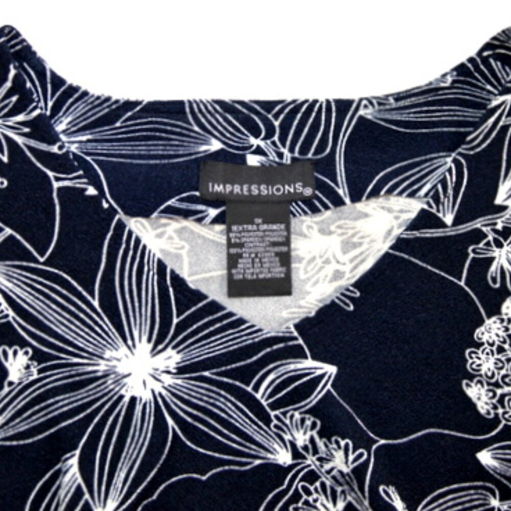 Impressions Women's Black Floral V-Neck 3/4 Sleeve Top – Size: 1X - Picture 8 of 10